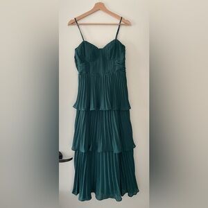 Lulus Cascading Crush Emerald Green Tiered Bustier Midi Dress